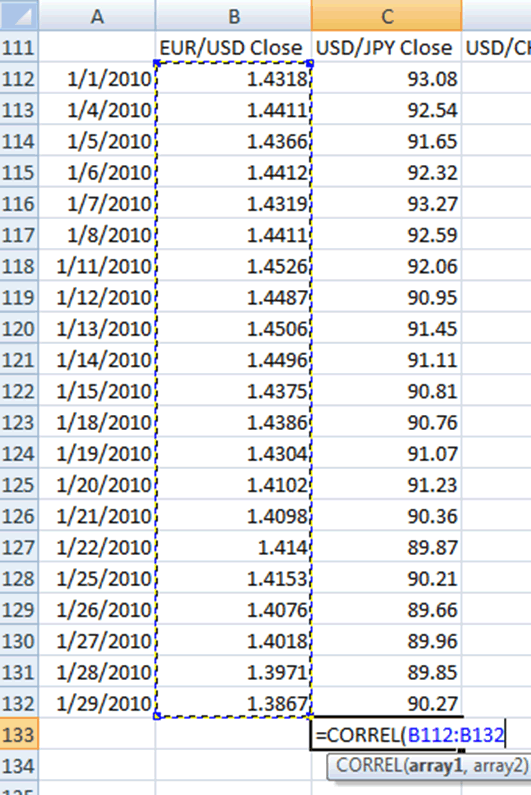 DIY——Using spreadsheets to calculate currency correlation711 / author: / source: